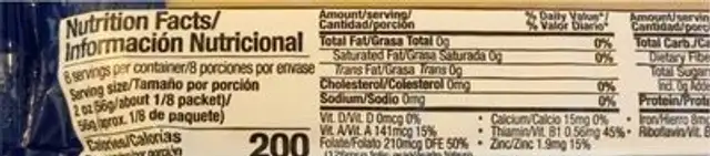 Spaghetti nutrition facts table