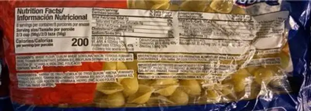 Shells/conchas nutrition facts table
