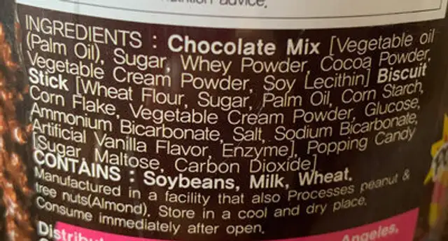 Chico sticks ingredients label