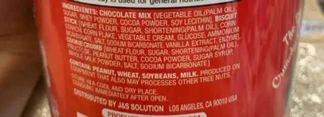 Choco sticks ingredients label