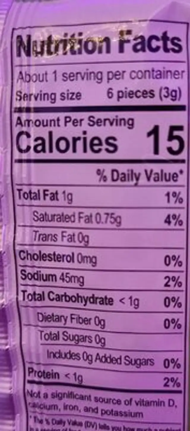 Seaweed snack wasabi nutrition facts table