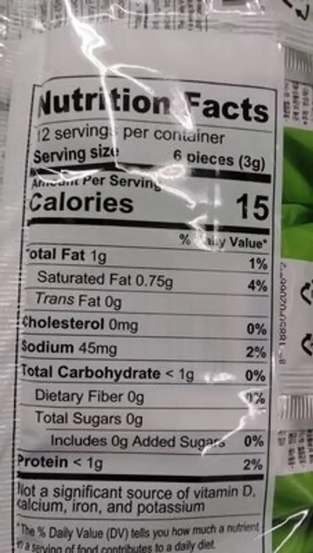 Wasabi Seaweed Snack nutrition facts table