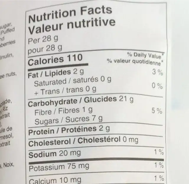 Raisin cranberry super crunch granola nutrition facts table