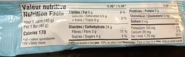 Barre granola nutrition facts table