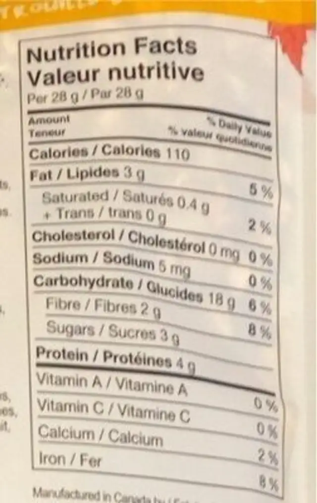 Organic Maple Quinoa with Pumpkin Seeds Granola nutrition facts table