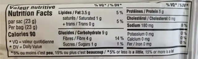 Pois chiches rôties et sel de mer nutrition facts table