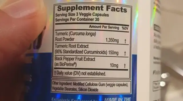 Turmeric 1500 ingredients label