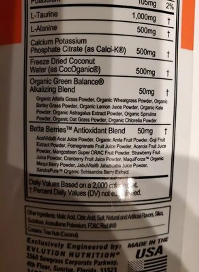 Hydramino ingredients label