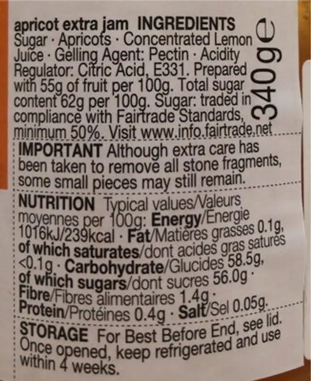 Apricot conserve nutrition facts table