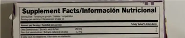 prunelax nutrition facts table