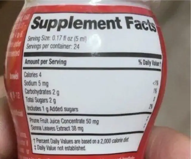 Prunelax nutrition facts table