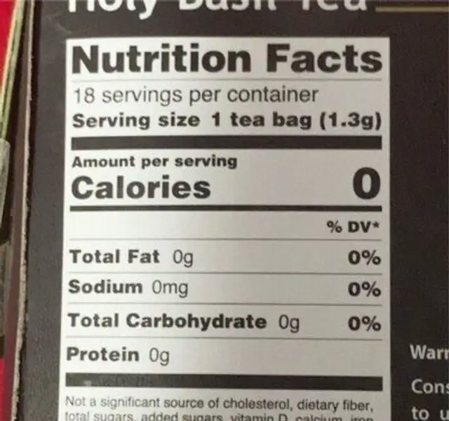 Holy Basil Tea (Tulsi) nutrition facts table