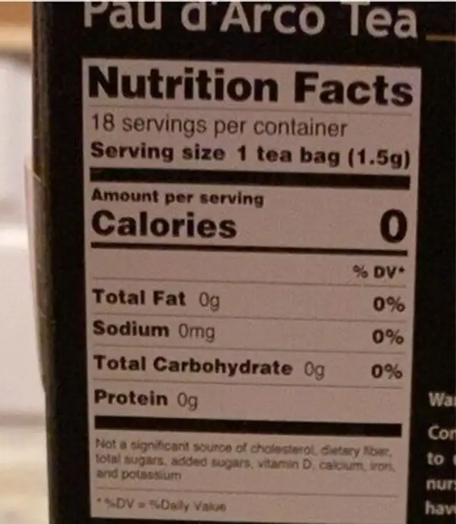 Unknown nutrition facts table
