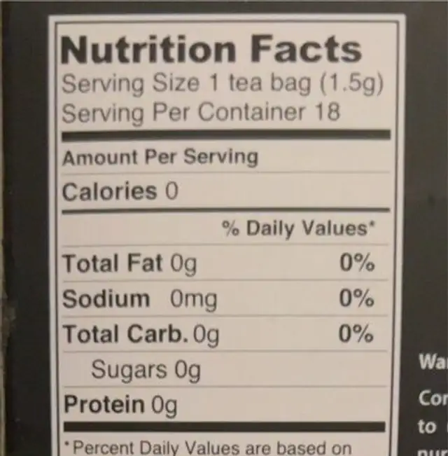 Organic yellow dock root tea nutrition facts table