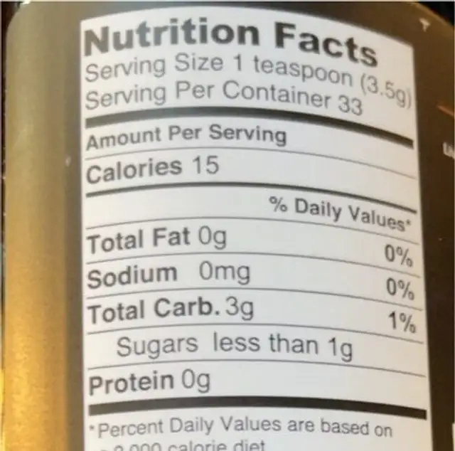 Golden Milk nutrition facts table