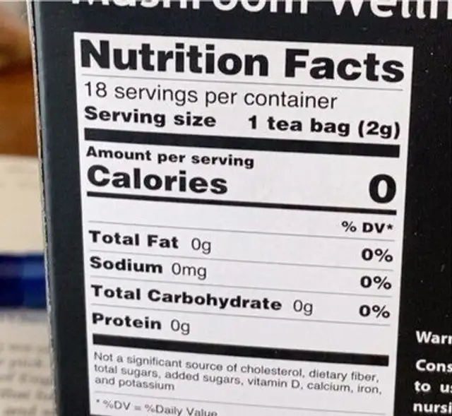 Mushroom Wellness Blend nutrition facts table