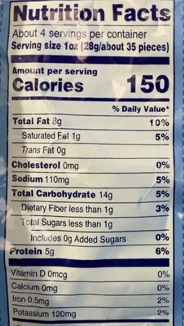 Bamba Peanut Butter Suns nutrition facts table
