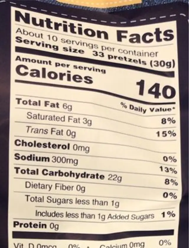 Gluten free pretzel sticks sea salt nutrition facts table