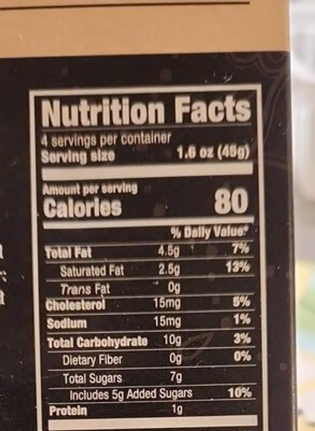Creamy Vanilla Kulfi Bars nutrition facts table