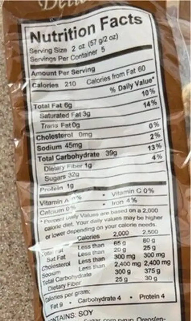 Cookies & Cream Popcorn nutrition facts table