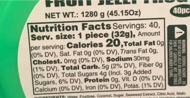 Fruit Jelly Frog nutrition facts table