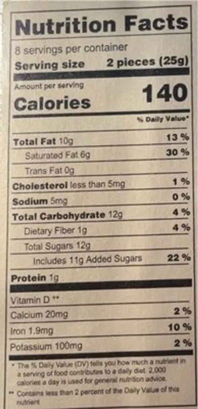 Chocolate Gift Box nutrition facts table
