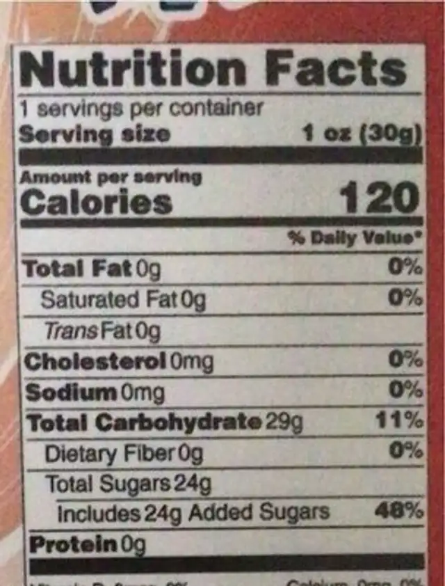 Marshmallow Mania nutrition facts table