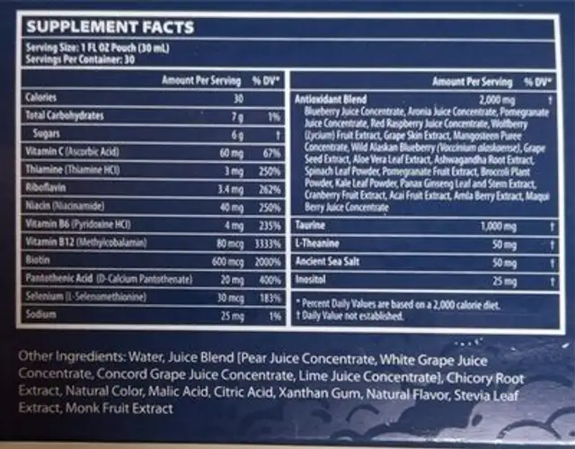 Kyäni Sunrise nutrition facts table