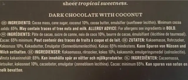 Food wirh thought ingredients label