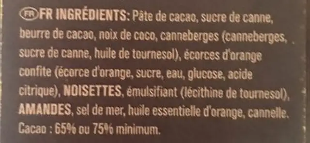 Dark chocolate madagascag ingredients label