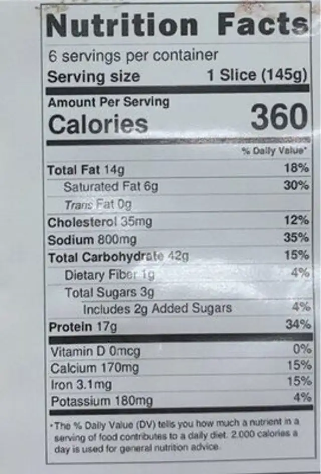 RISING CRUST CHICKEN BACON RANCH SAUCE PIZZA nutrition facts table