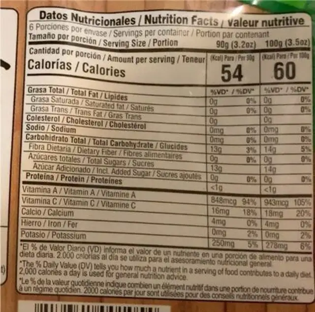 Maracuya pulpa de fruta congelada nutrition facts table