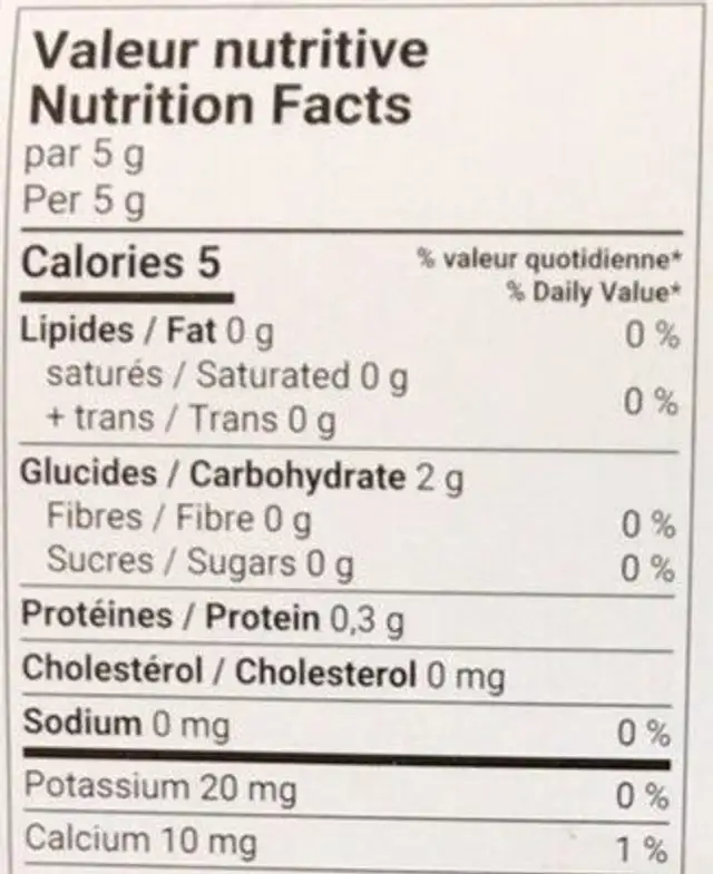 Ail biologique nutrition facts table