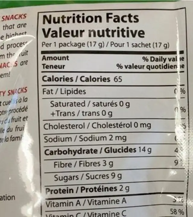 Collation Banane Fraise nutrition facts table