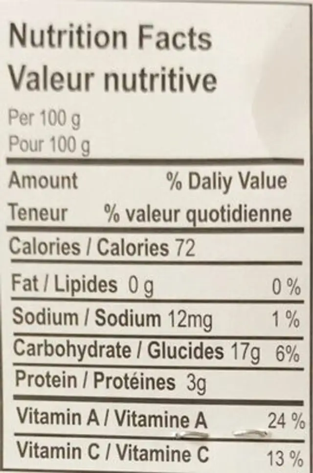 Organic dry shallots nutrition facts table