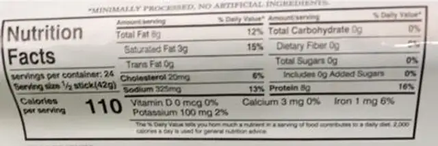 Beef snack nutrition facts table