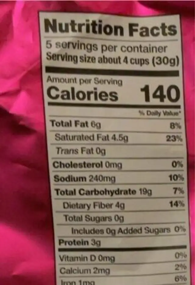 35 calorie white popcorn nutrition facts table