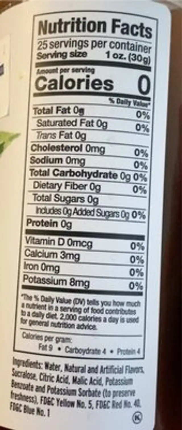 Pumpkin Caramel Syrup nutrition facts table
