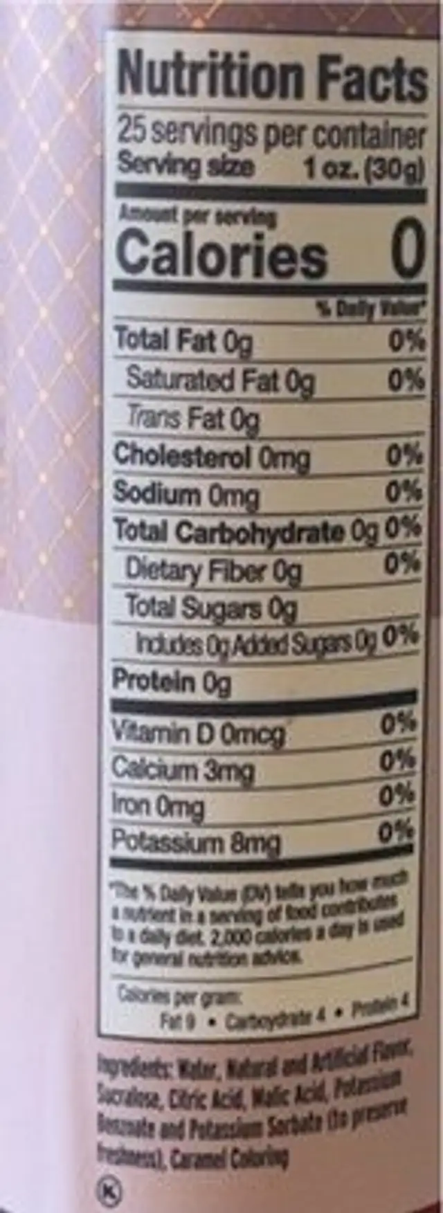 The Coffee Bar nutrition facts table