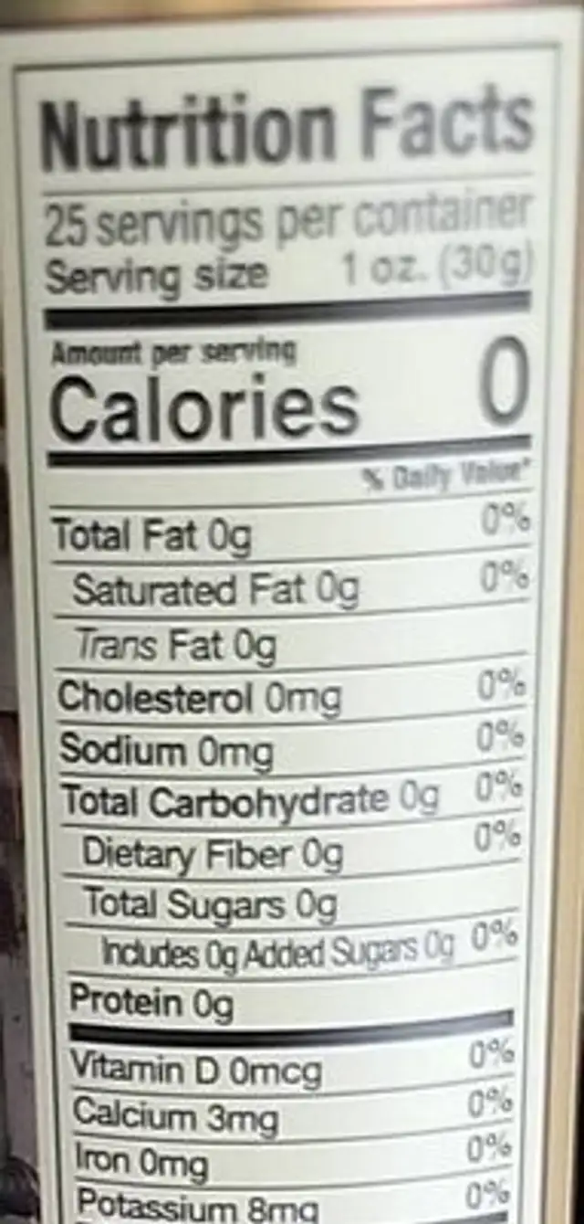 Sugar free mocha flavored coffee syrup nutrition facts table