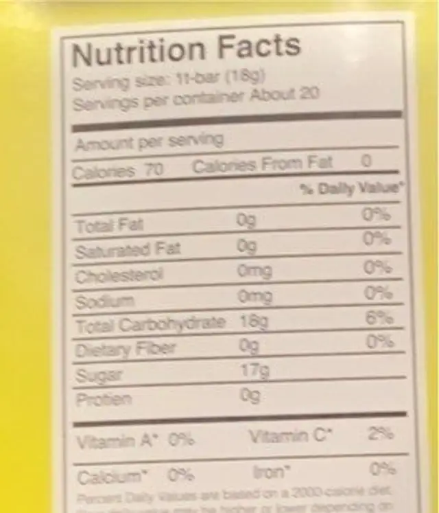 Honey ginger tea nutrition facts table