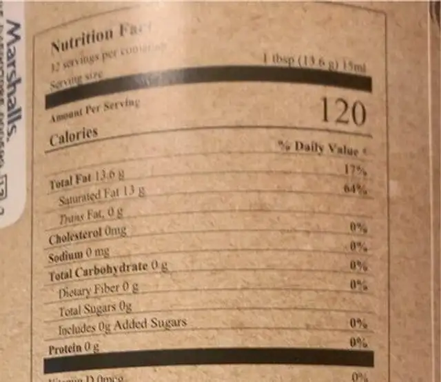 coconut oil nutrition facts table