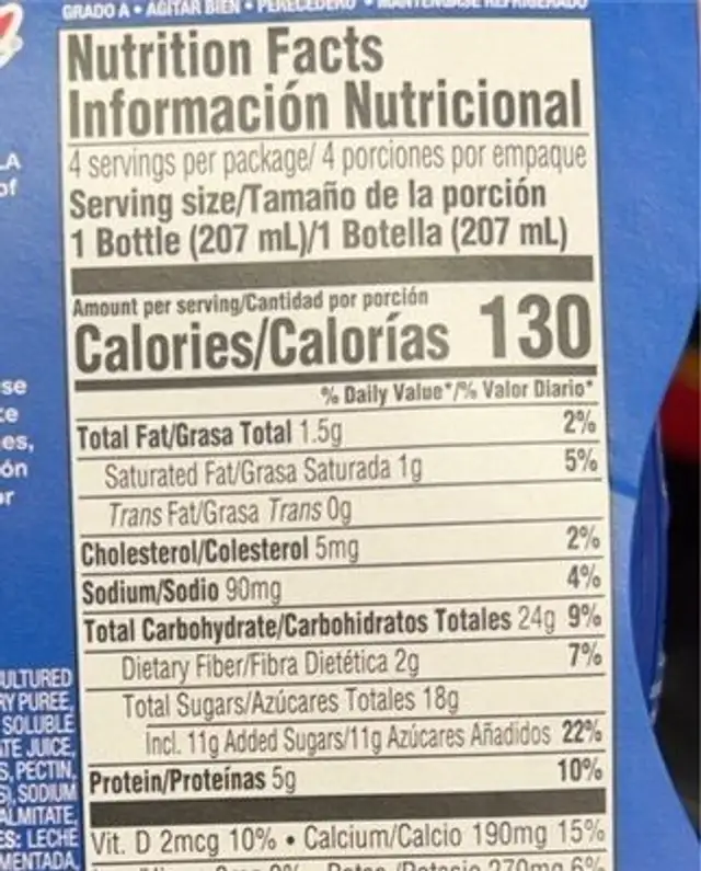 Mixed berry yogurt smoothie with probiotics nutrition facts table