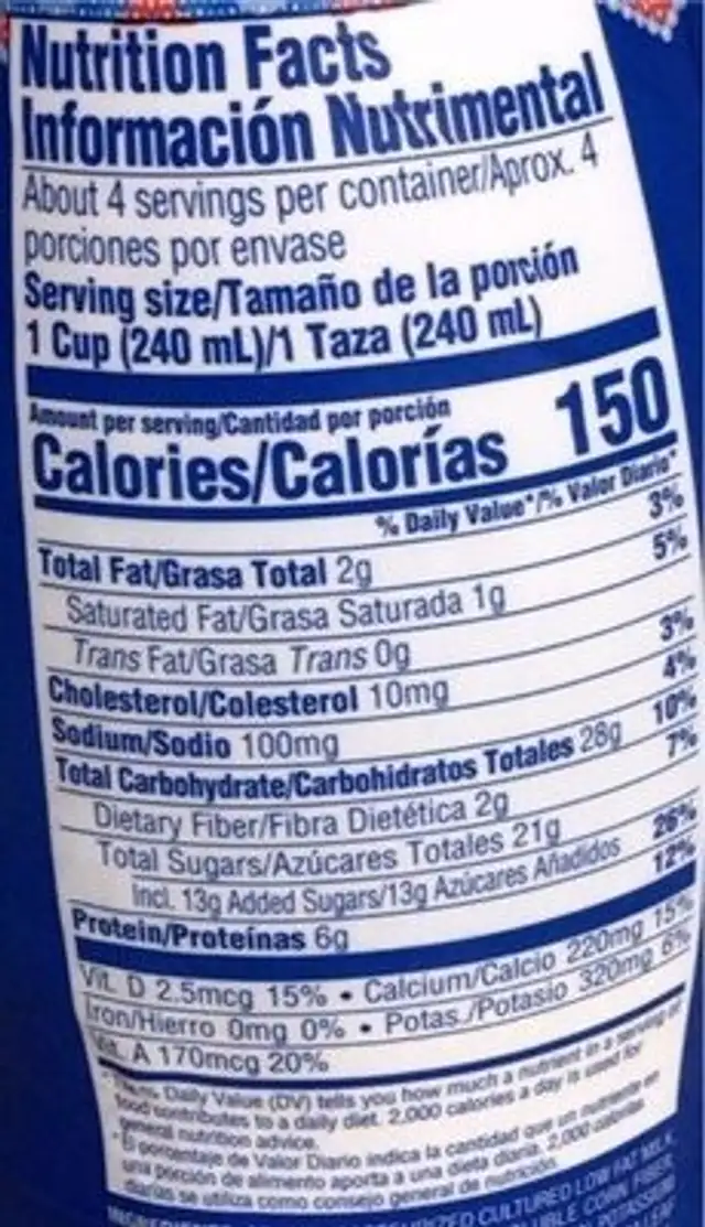 yogurt smoothie nutrition facts table