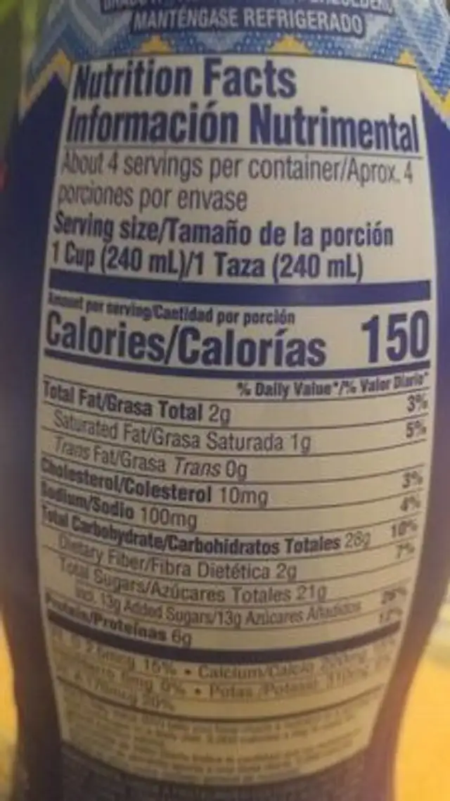 Yogurt smoothie mango nutrition facts table