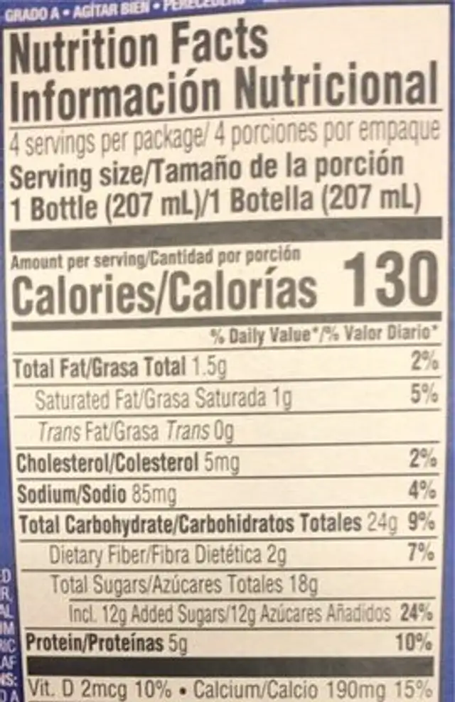 Lala nutrition facts table