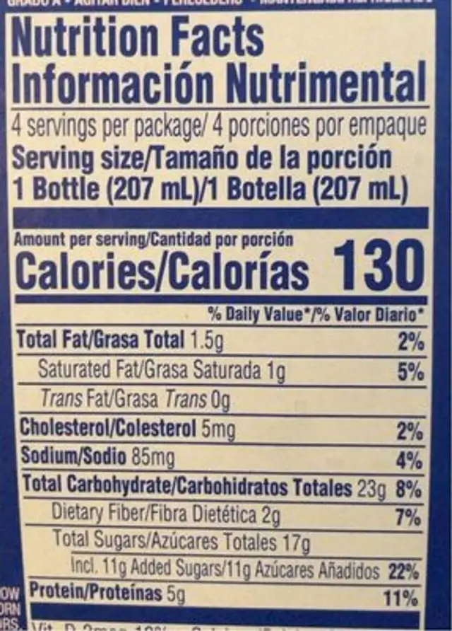 Yogurt Smoothie nutrition facts table