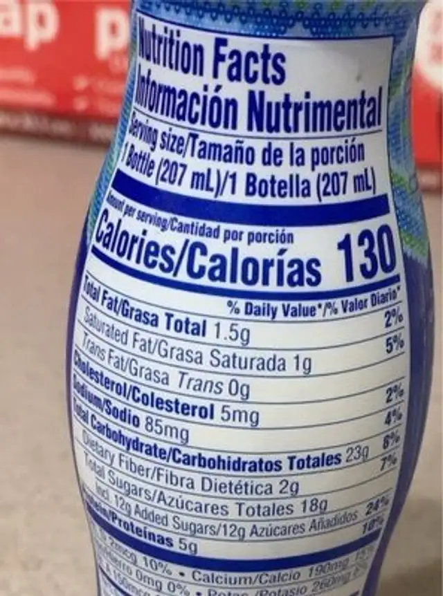 Yogurt Smoothie nutrition facts table