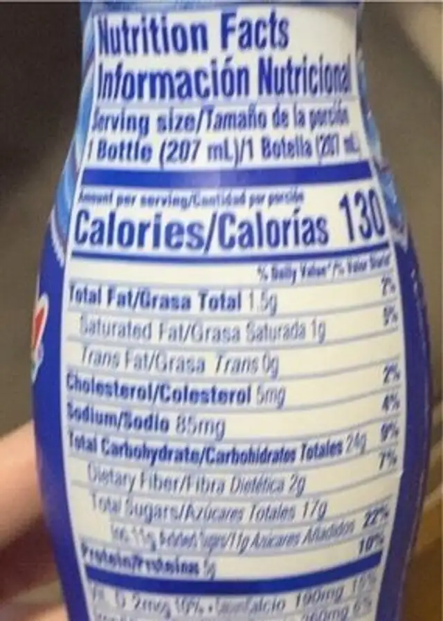 yougurt smoothie nutrition facts table