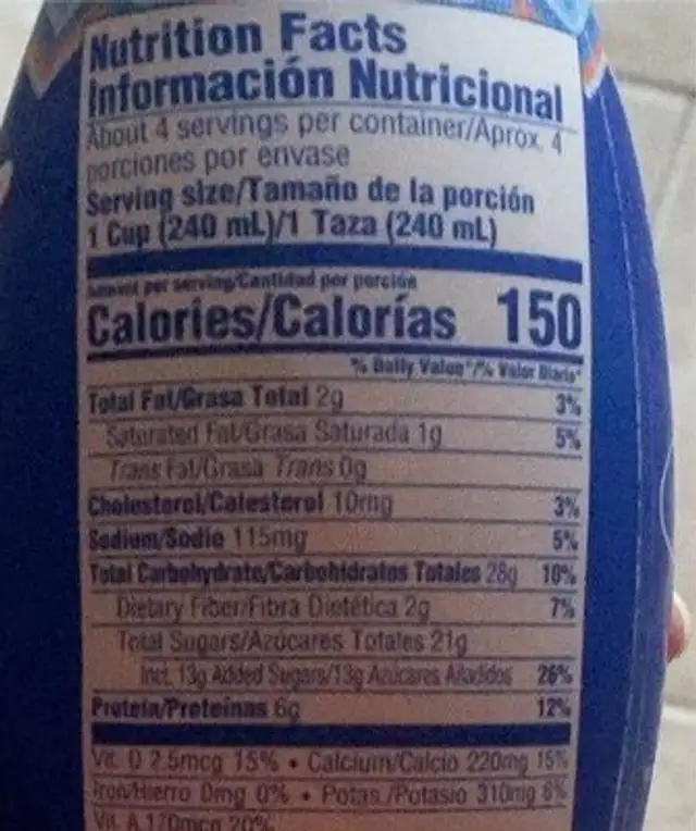Peach Yogurt Smoothie with Probiotics nutrition facts table